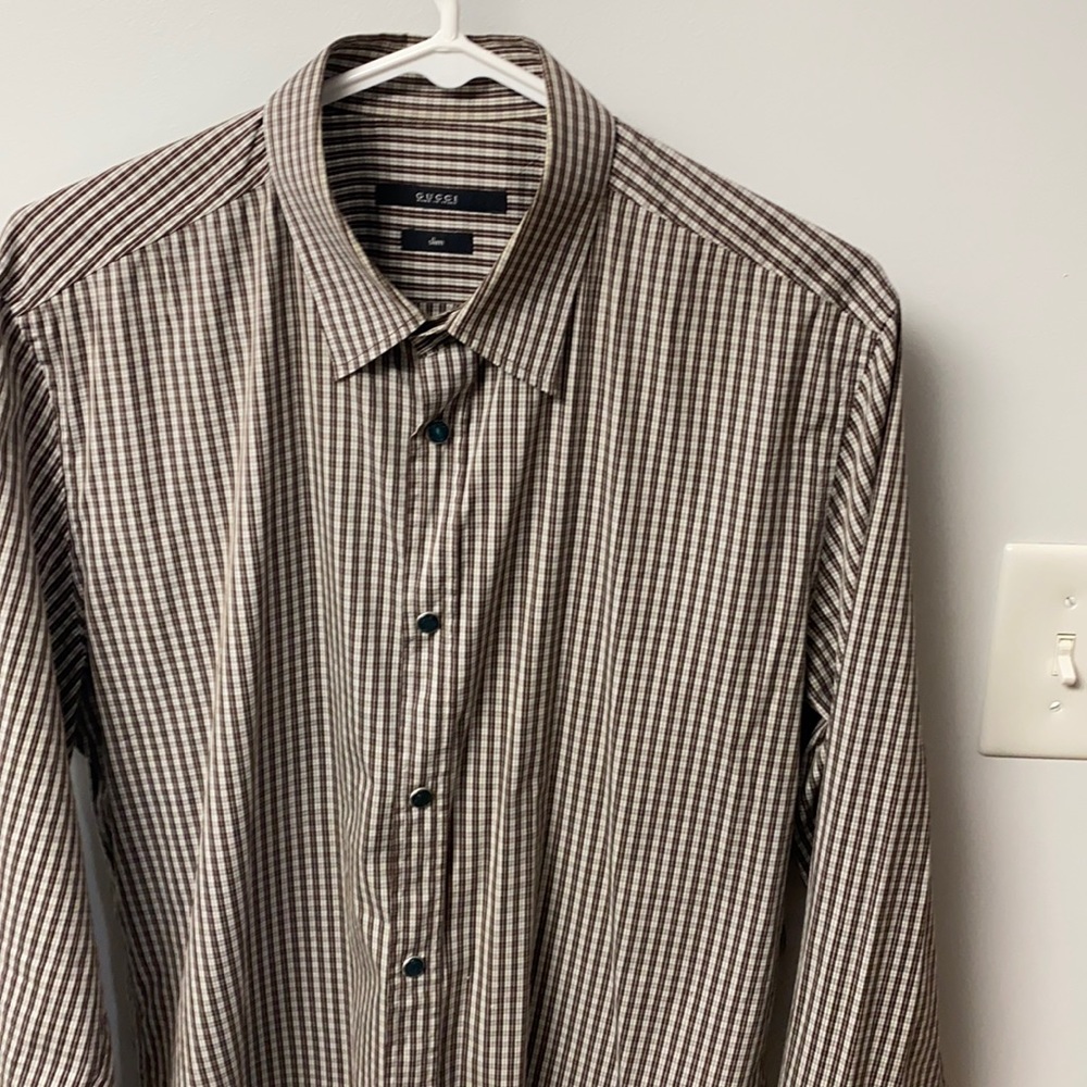 Gucci Men’s EU 40/15-3/4 Slim Fit Dress Shirt White/Brown. Like new